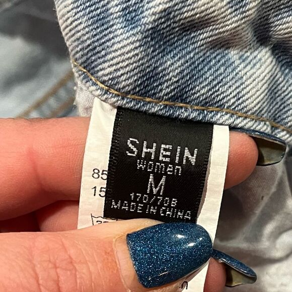 Shein Straight Jeans Distressed Denim Cotton Blend 5-Pockets Light Wash Medium - Picture 8 of 11